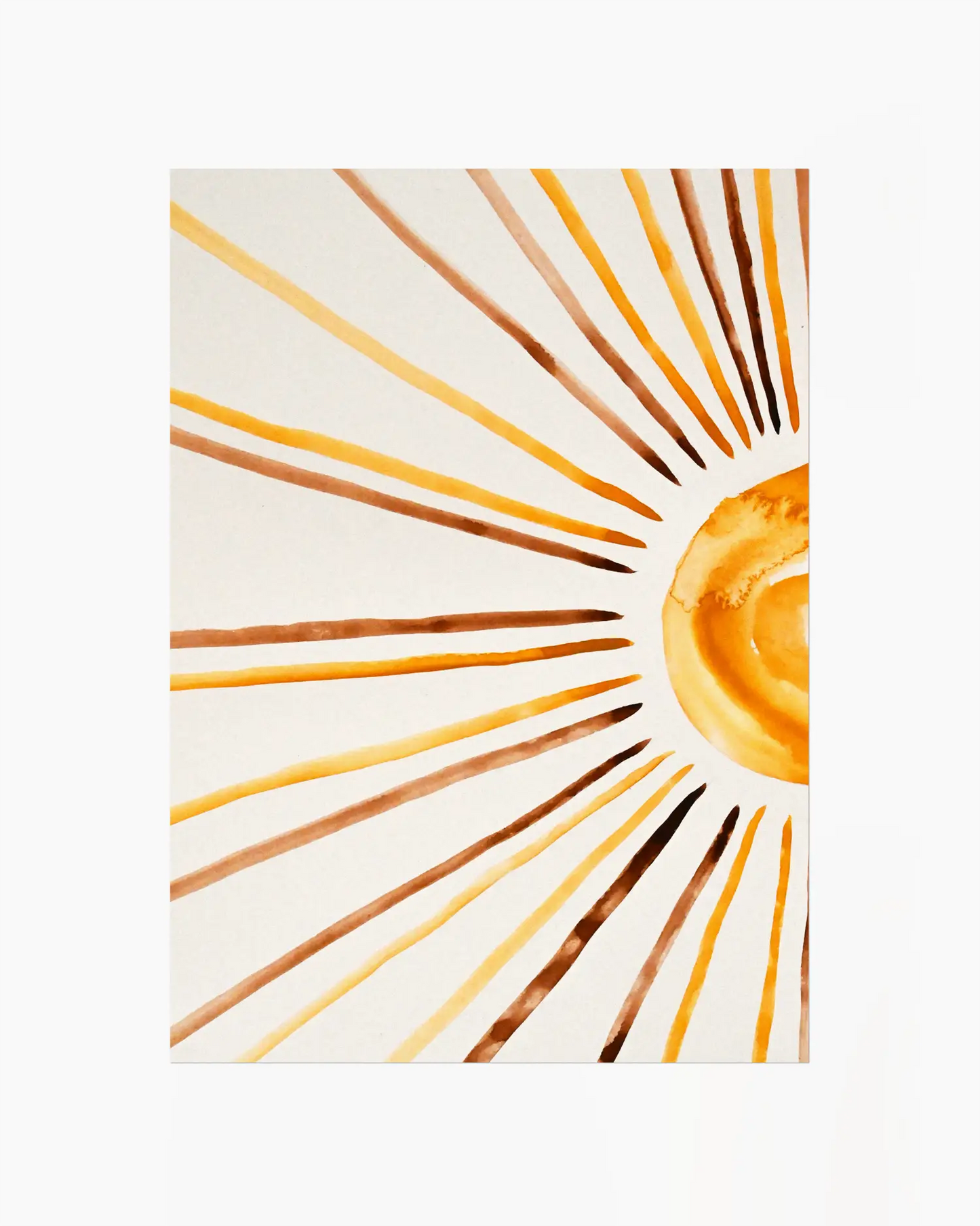 Barntavla med akvarellmålning av solstrålar i varma nyanser av gult, orange och brunt. En mjuk och ljus design som förmedlar glädje och värme.