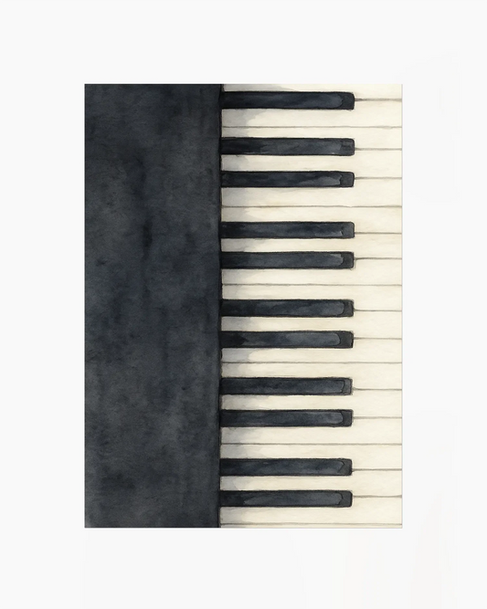 Barntavla med handmålat pianoklaviatur i akvarell som skapar en konstnärlig och musikälskande känsla.