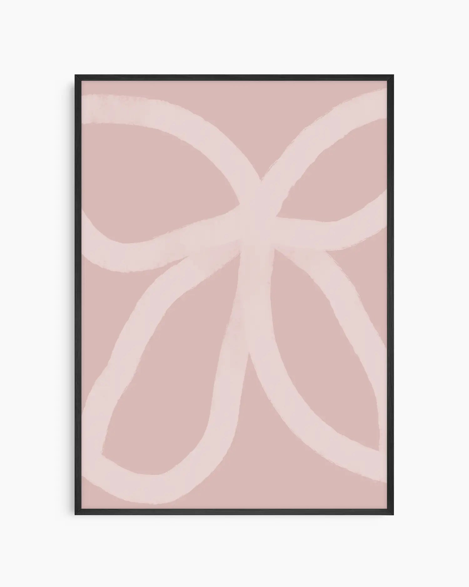 Barntavla med abstrakta ljusa rosa linjer på dov rosa bakgrund, inramad i svart träram för ett stilrent och modernt uttryck.