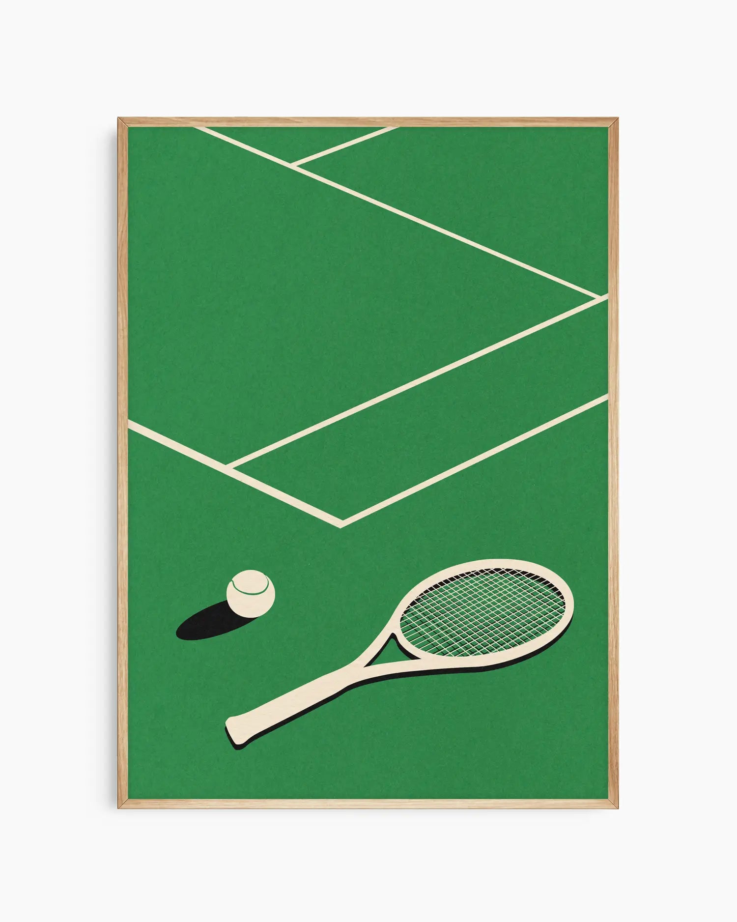 Barntavla med lugnt och harmoniskt tennismotiv på grön bana, inramad i ekram som ger ett mjukt och naturligt uttryck.