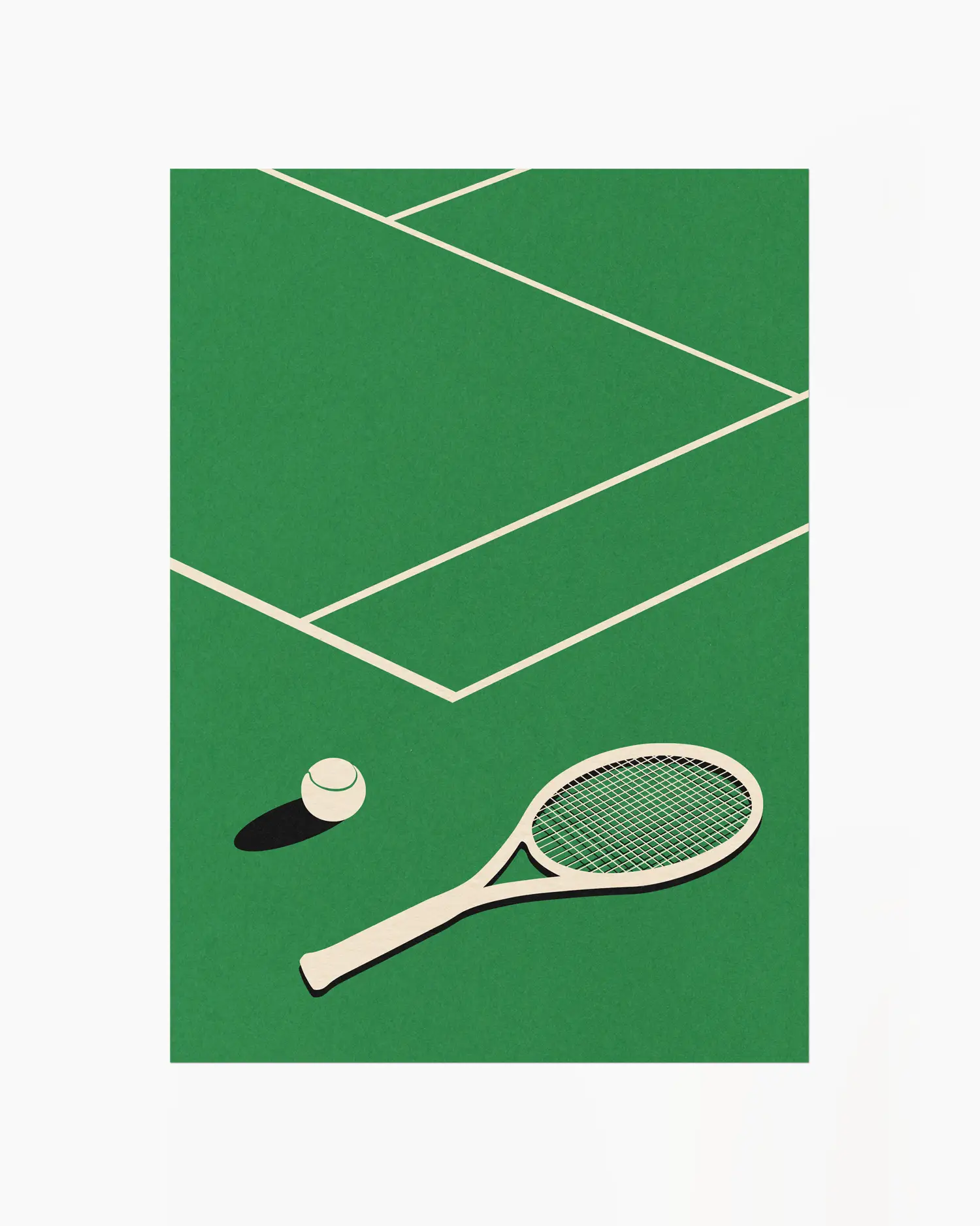 Barntavla med stiliserat tennismotiv på grön bana, där racket och boll ger en modern och grafisk känsla.