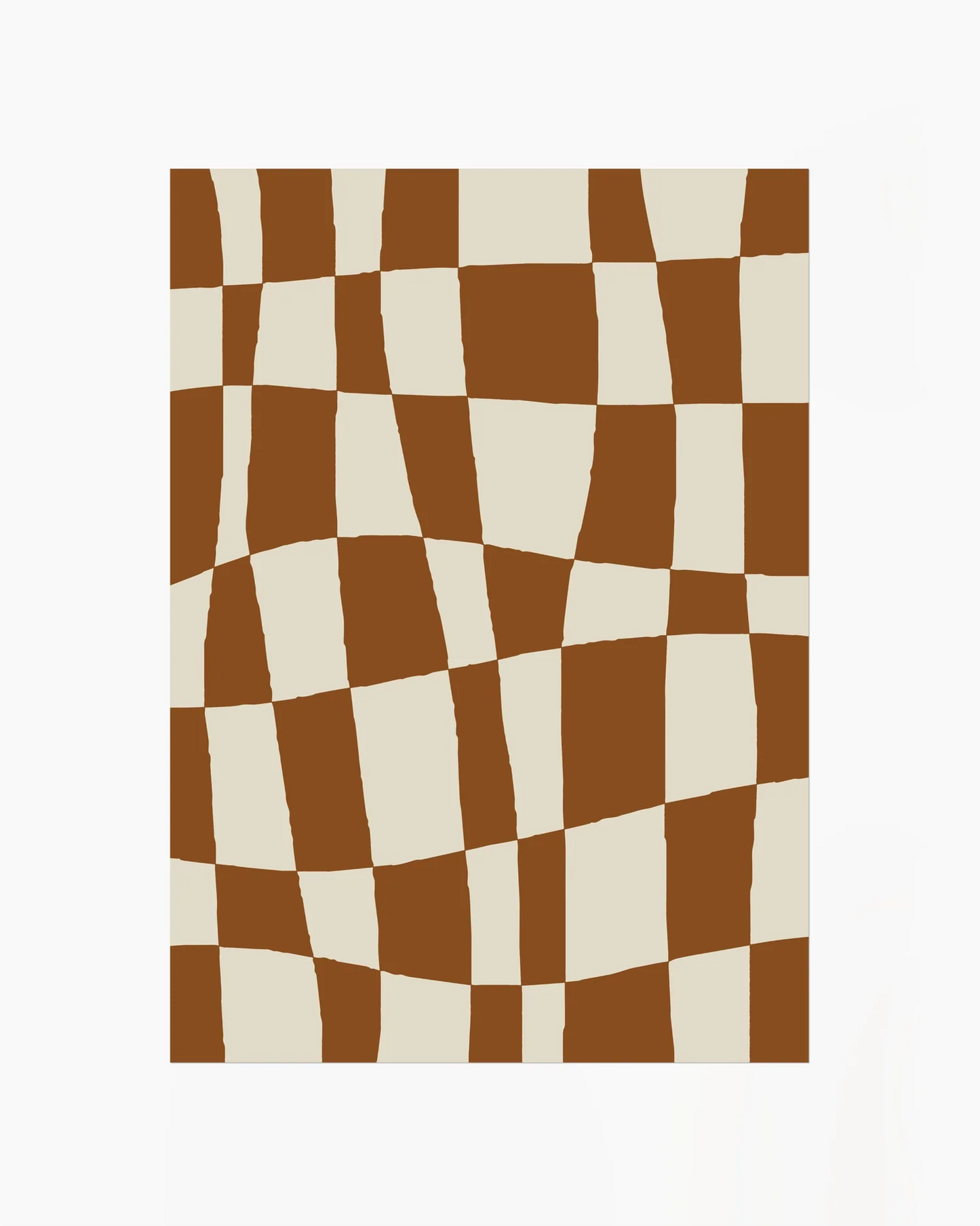 Barntavla med abstrakt rutmönster i brunt och beige med vågig form, perfekt som modern barnrumstavla utan ram.