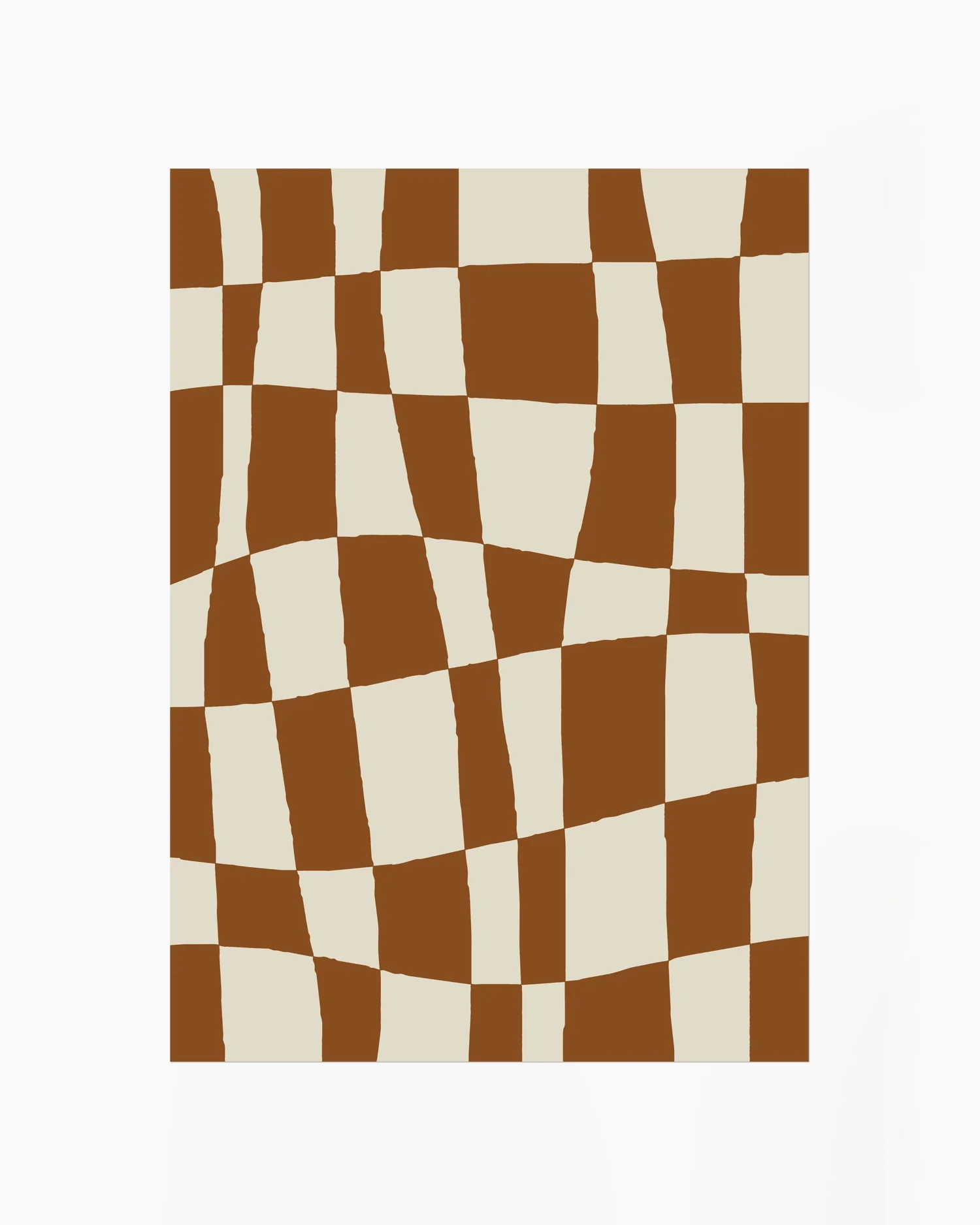 Barntavla med abstrakt rutmönster i brunt och beige med vågig form, perfekt som modern barnrumstavla utan ram.