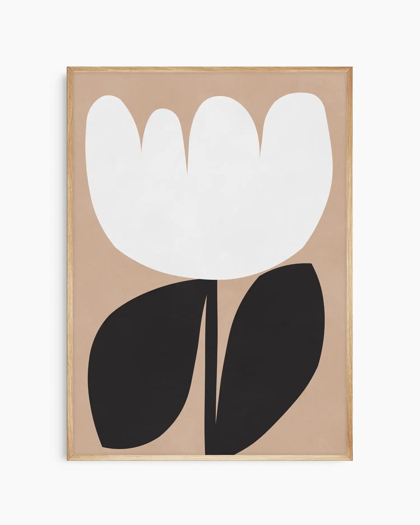Tavla med modern blomillustration i mjuka naturfärger, inramad i ekram.