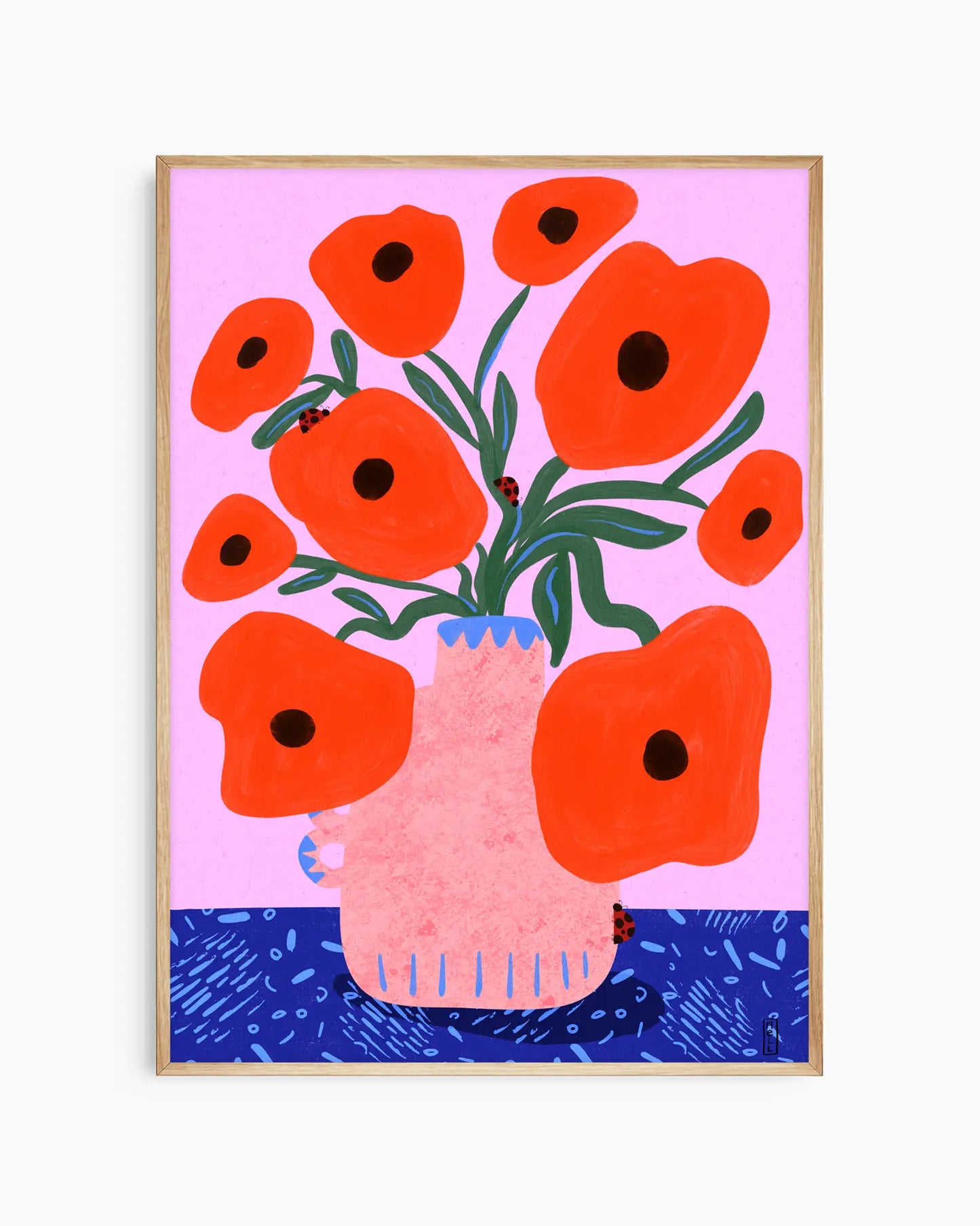 Dekorativ barntavla med blomsterillustration i livfulla färger, inramad i ekram för en naturlig och balanserad känsla.